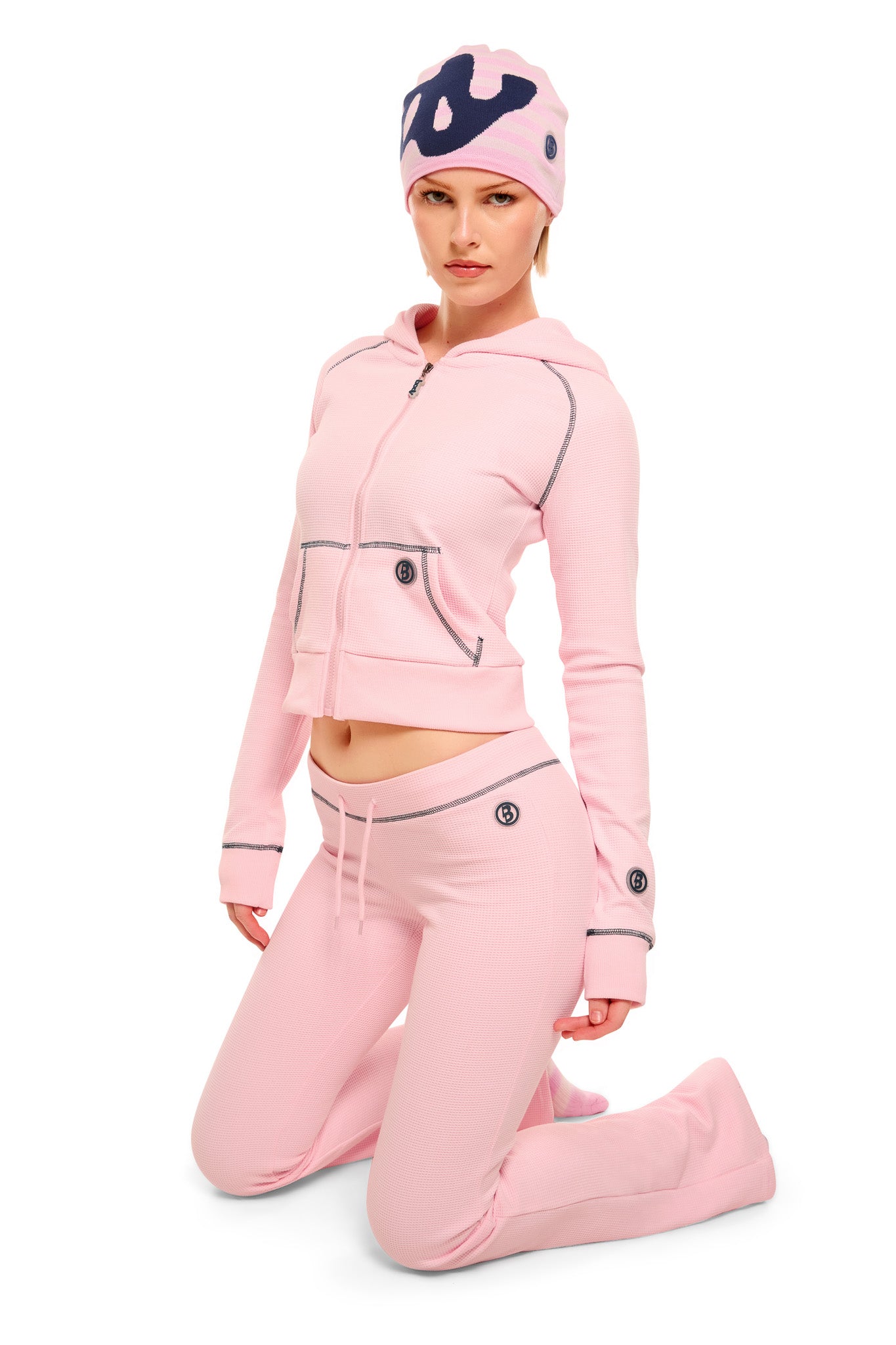 andmary Taylor hoodie knit tops pink Ladder-stitch-look