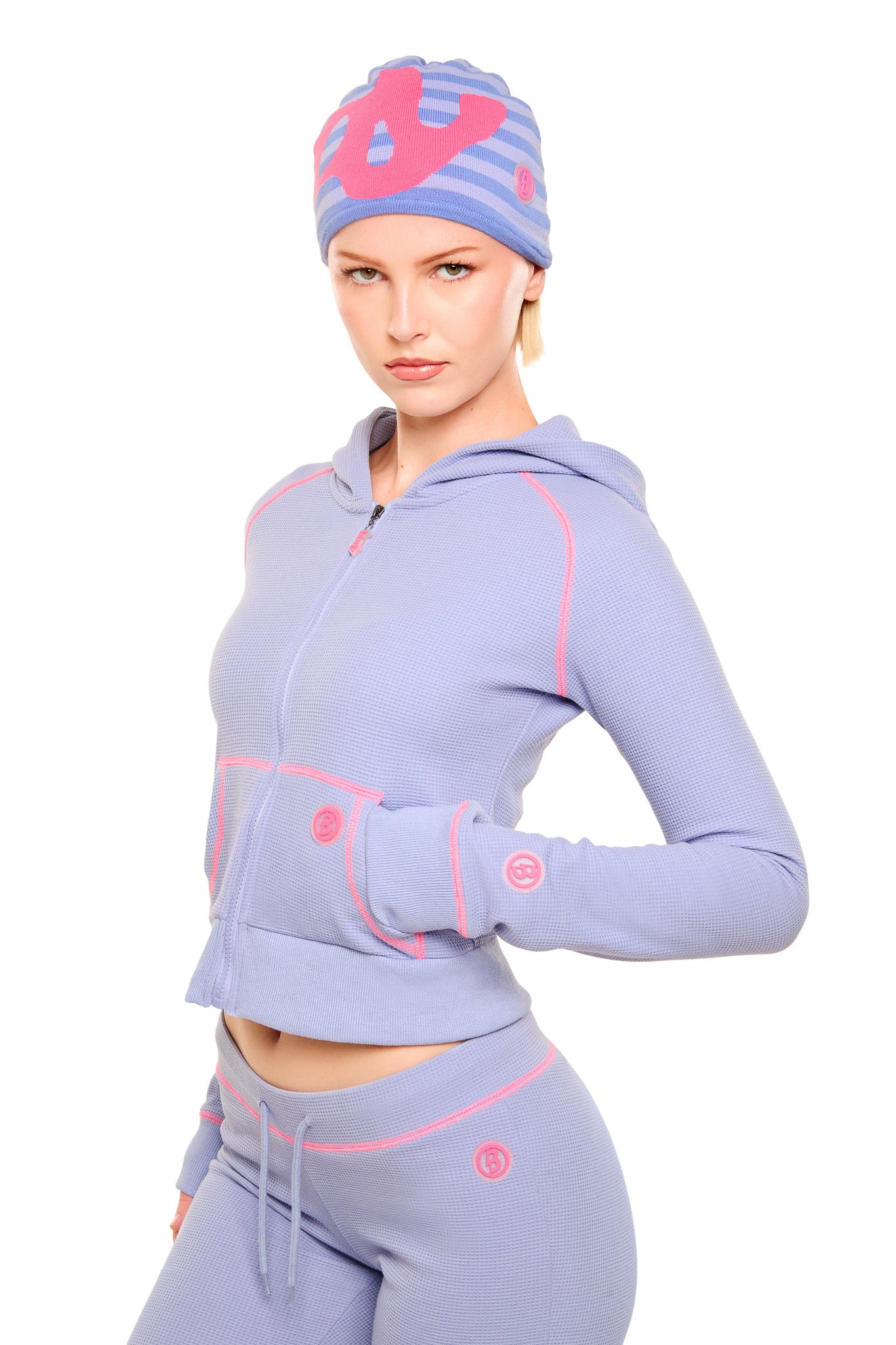 PRE-ORDER WAFFLE KNIT HOODIE (LAVENDER/PINK)