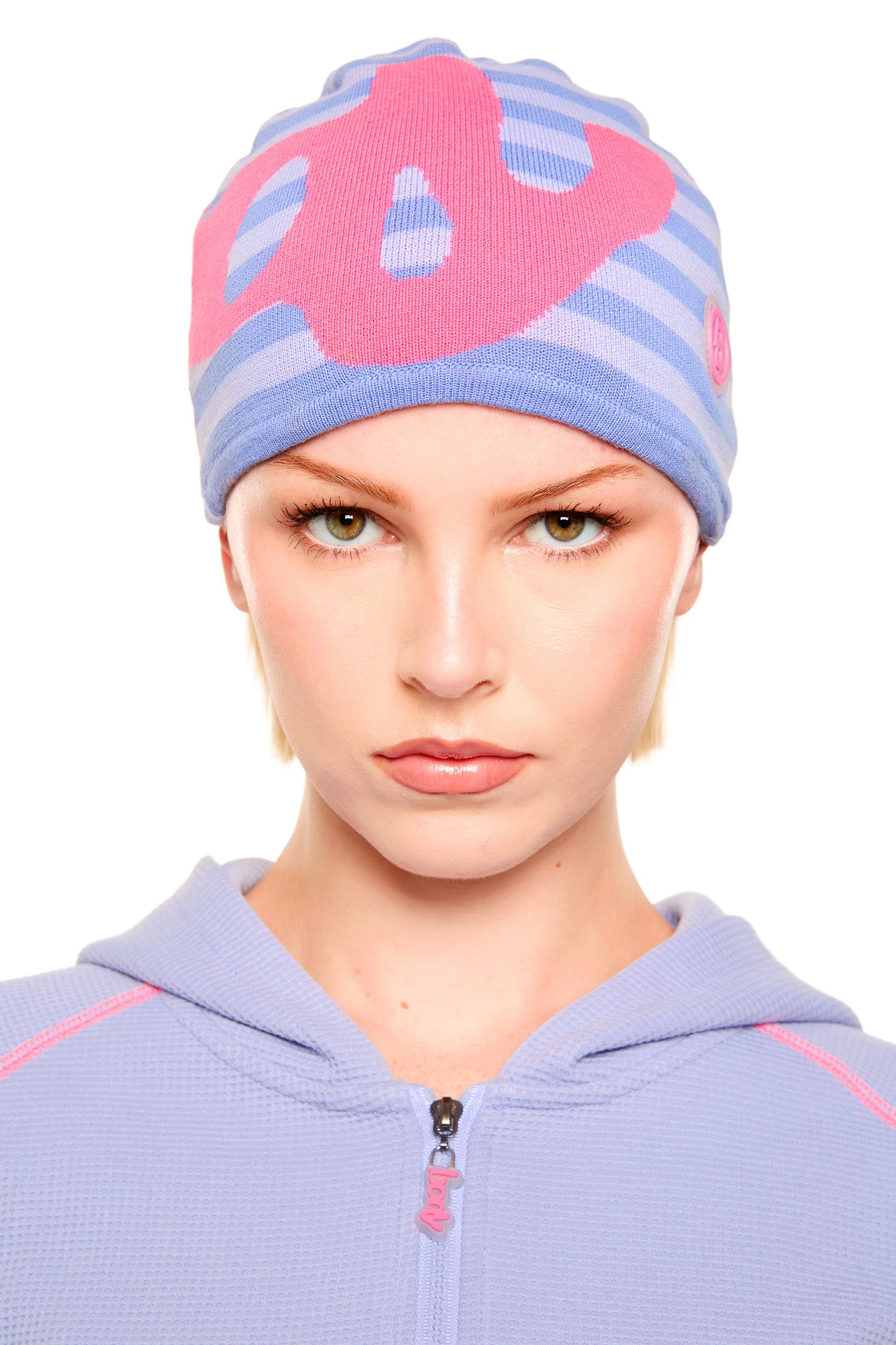 STRIPED KNIT BEANIE (LAVENDER/PINK)