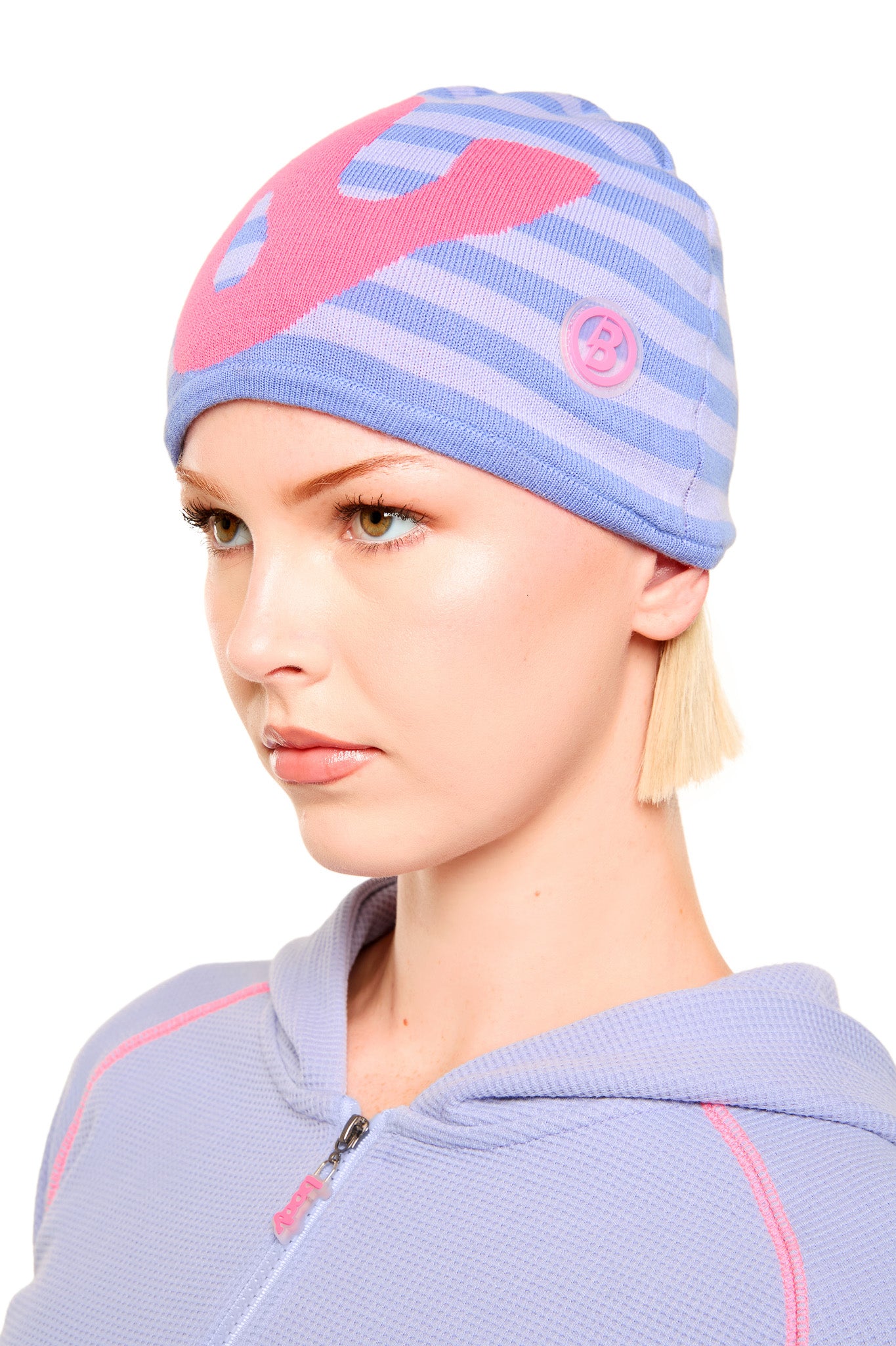 STRIPED KNIT BEANIE (LAVENDER/PINK)