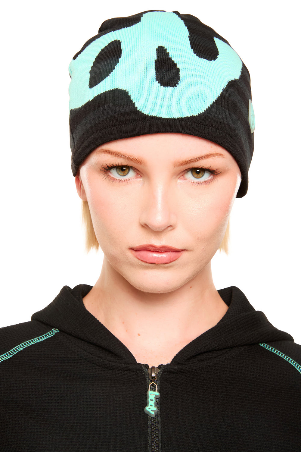 STRIPED KNIT BEANIE (BLACK/TIFFANY BLUE)