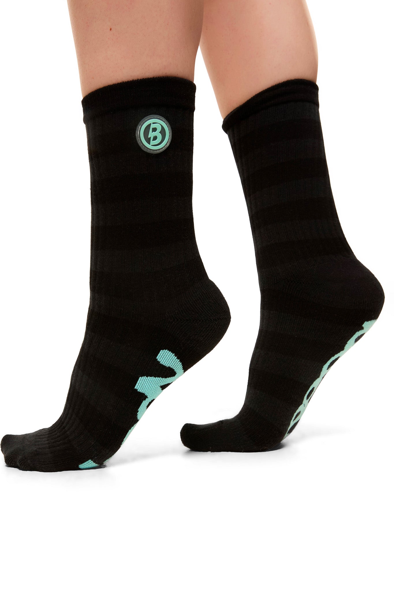 STRIPED KNIT SOCKS (BLACK/TIFFANY BLUE)