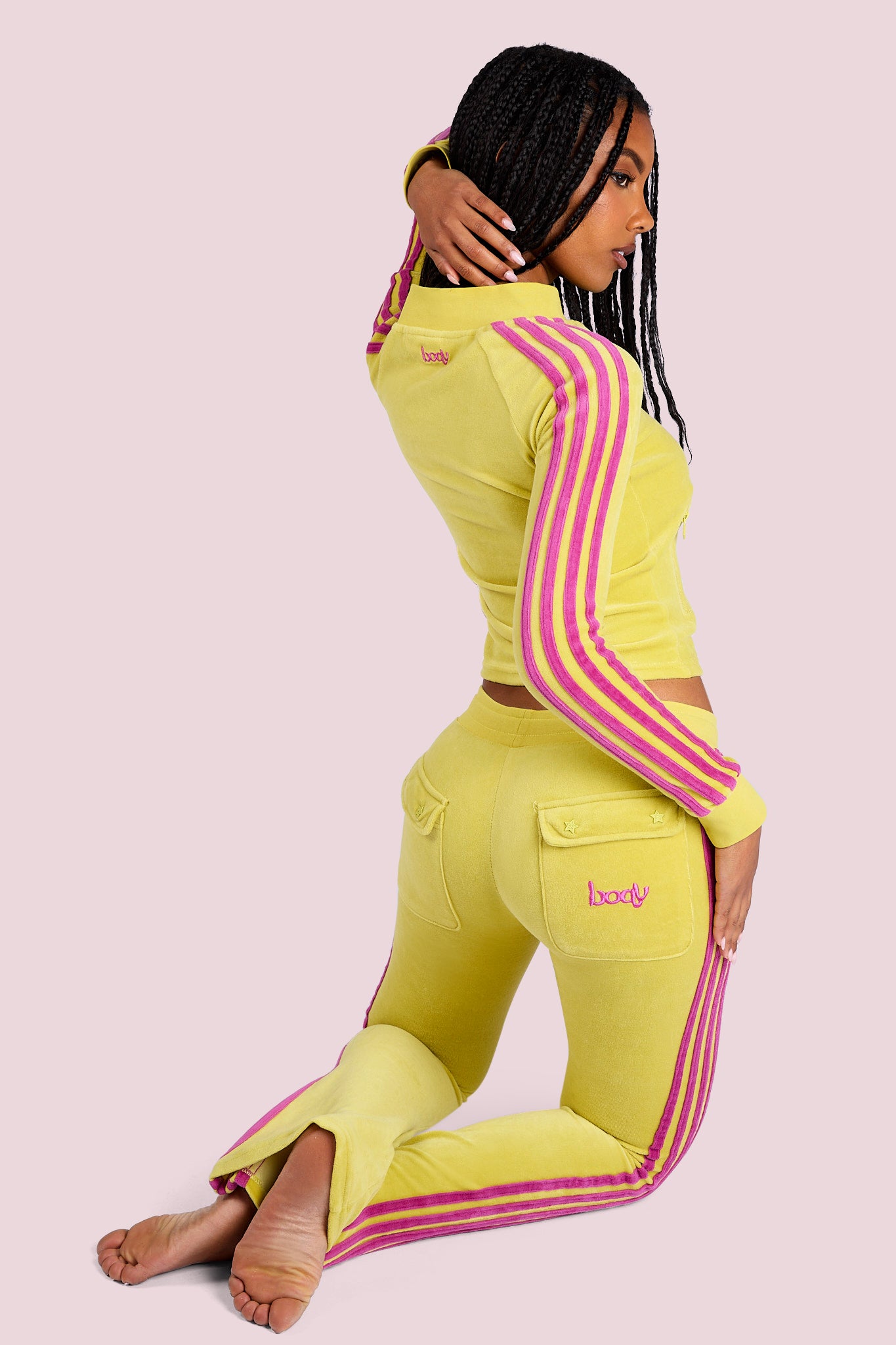 BODY VELOUR TRACK PANTS (LIME YELLOW/PINK)
