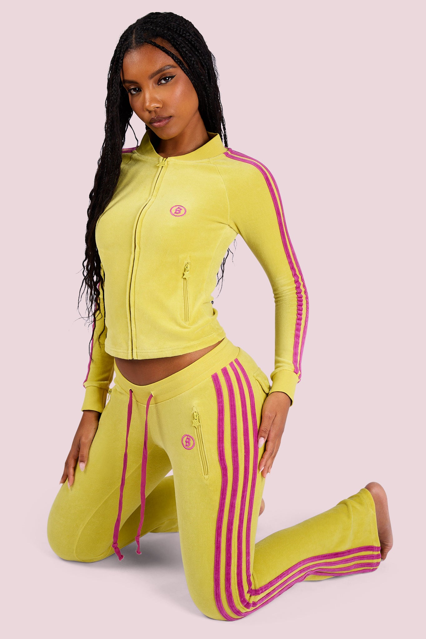 BODY VELOUR TRACK JACKET (LIME YELLOW/PINK)