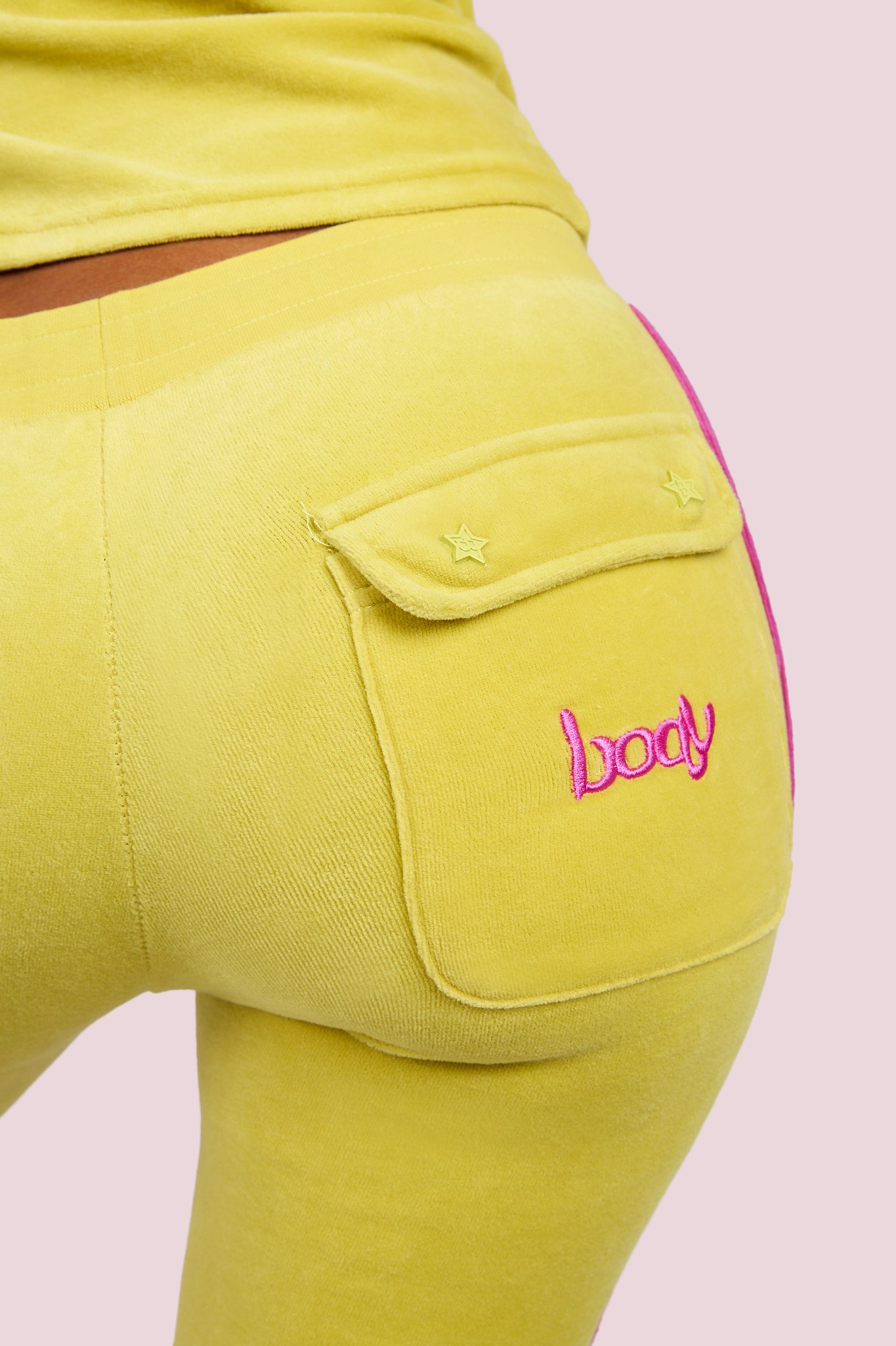 BODY VELOUR TRACK PANTS (LIME YELLOW/PINK)