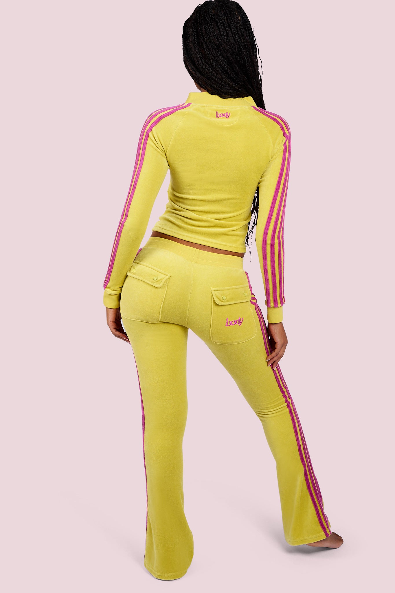 BODY VELOUR TRACK PANTS (LIME YELLOW/PINK)