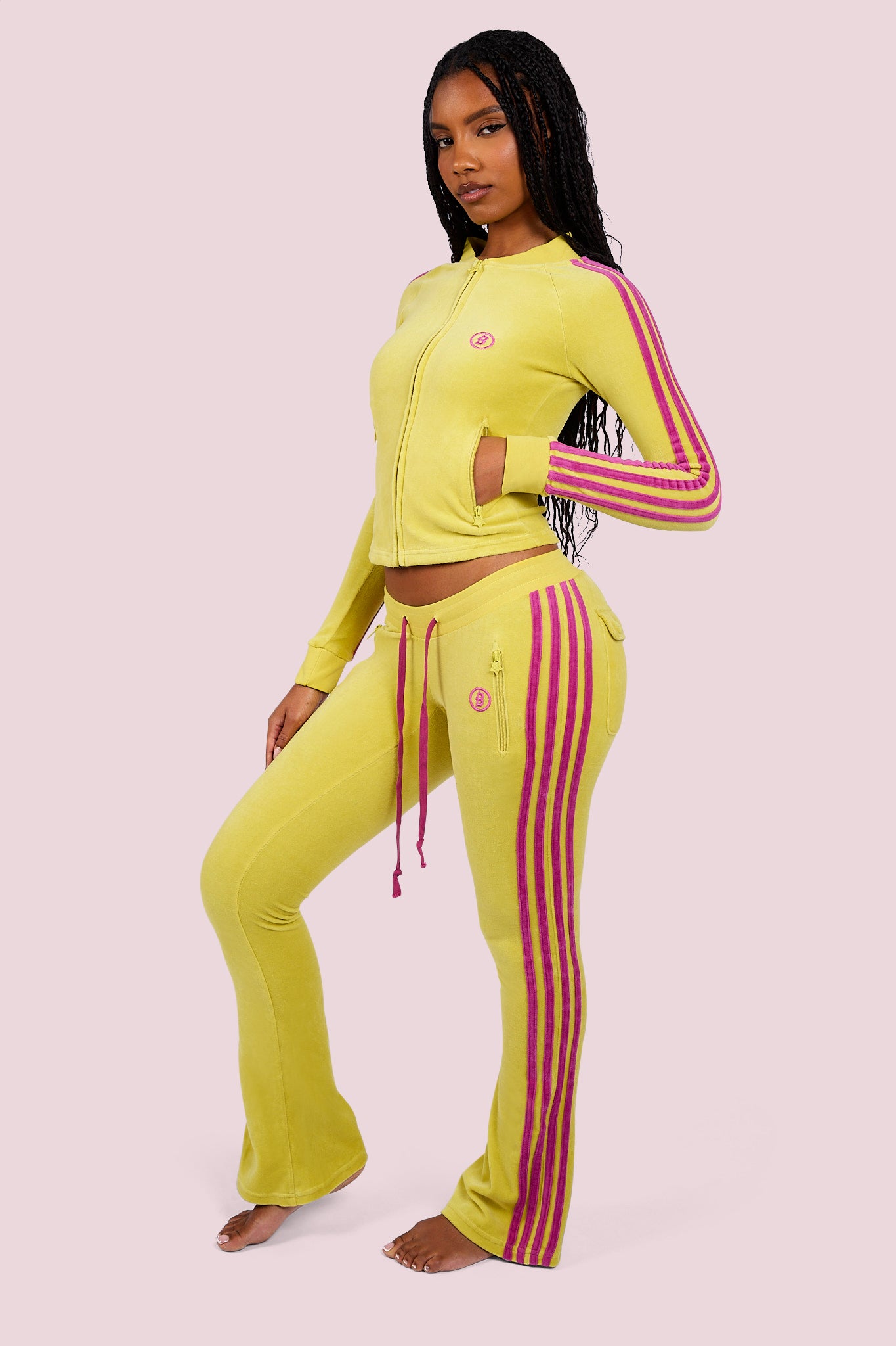 BODY VELOUR TRACK PANTS (LIME YELLOW/PINK)