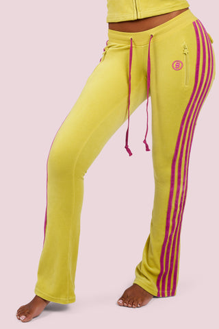 BODY VELOUR TRACK PANTS (LIME YELLOW/PINK)