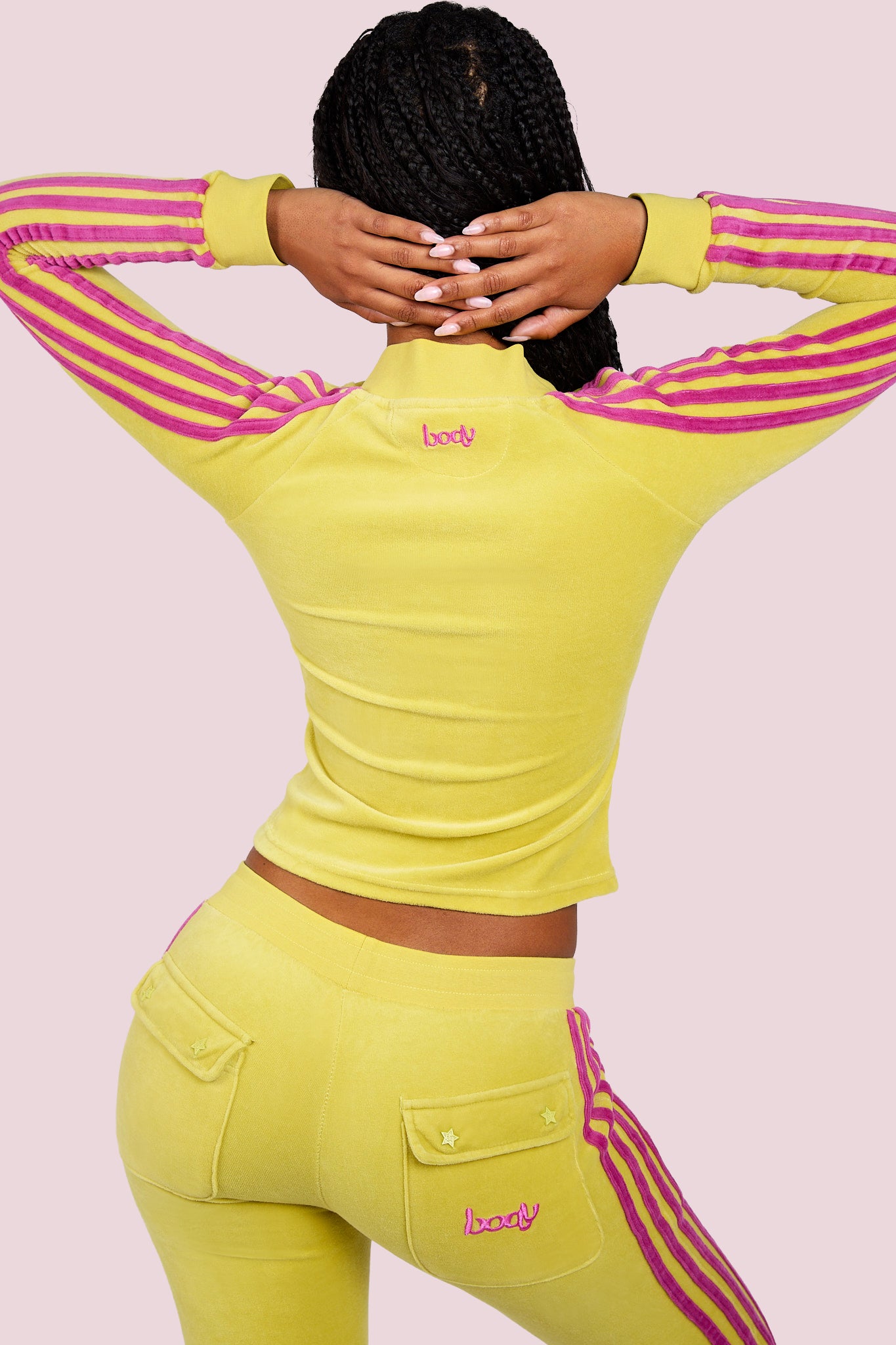 BODY VELOUR TRACK JACKET (LIME YELLOW/PINK)