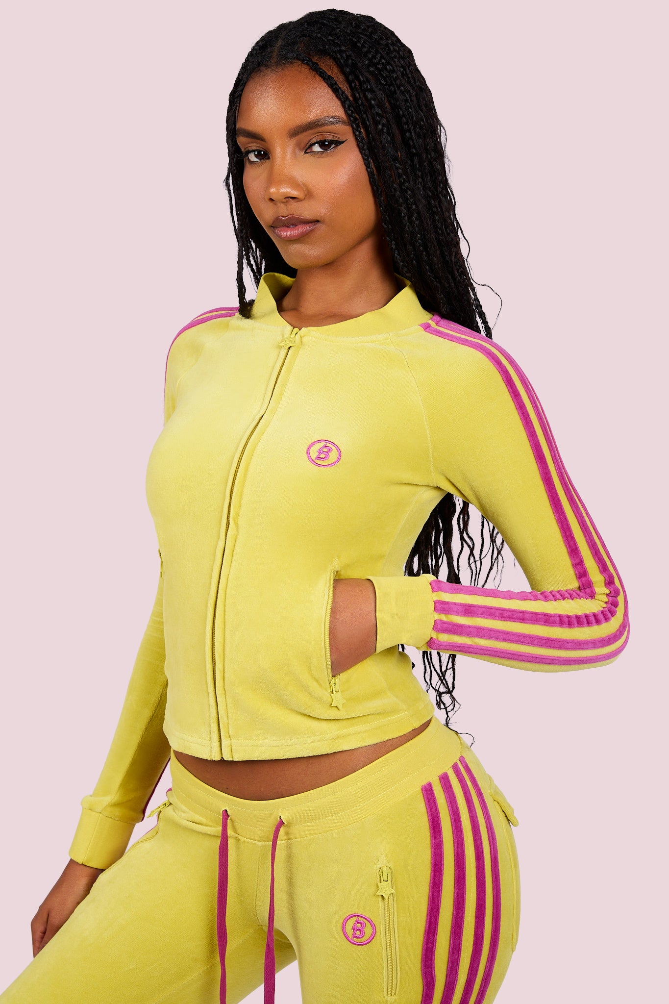 BODY VELOUR TRACK JACKET (LIME YELLOW/PINK)