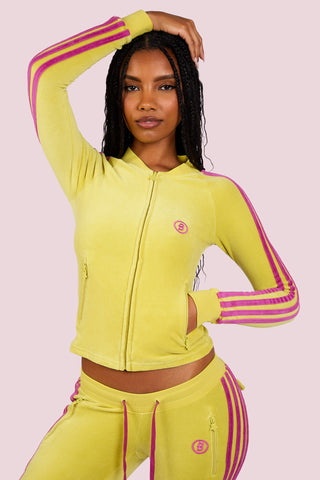 BODY VELOUR TRACK JACKET (LIME YELLOW/PINK)