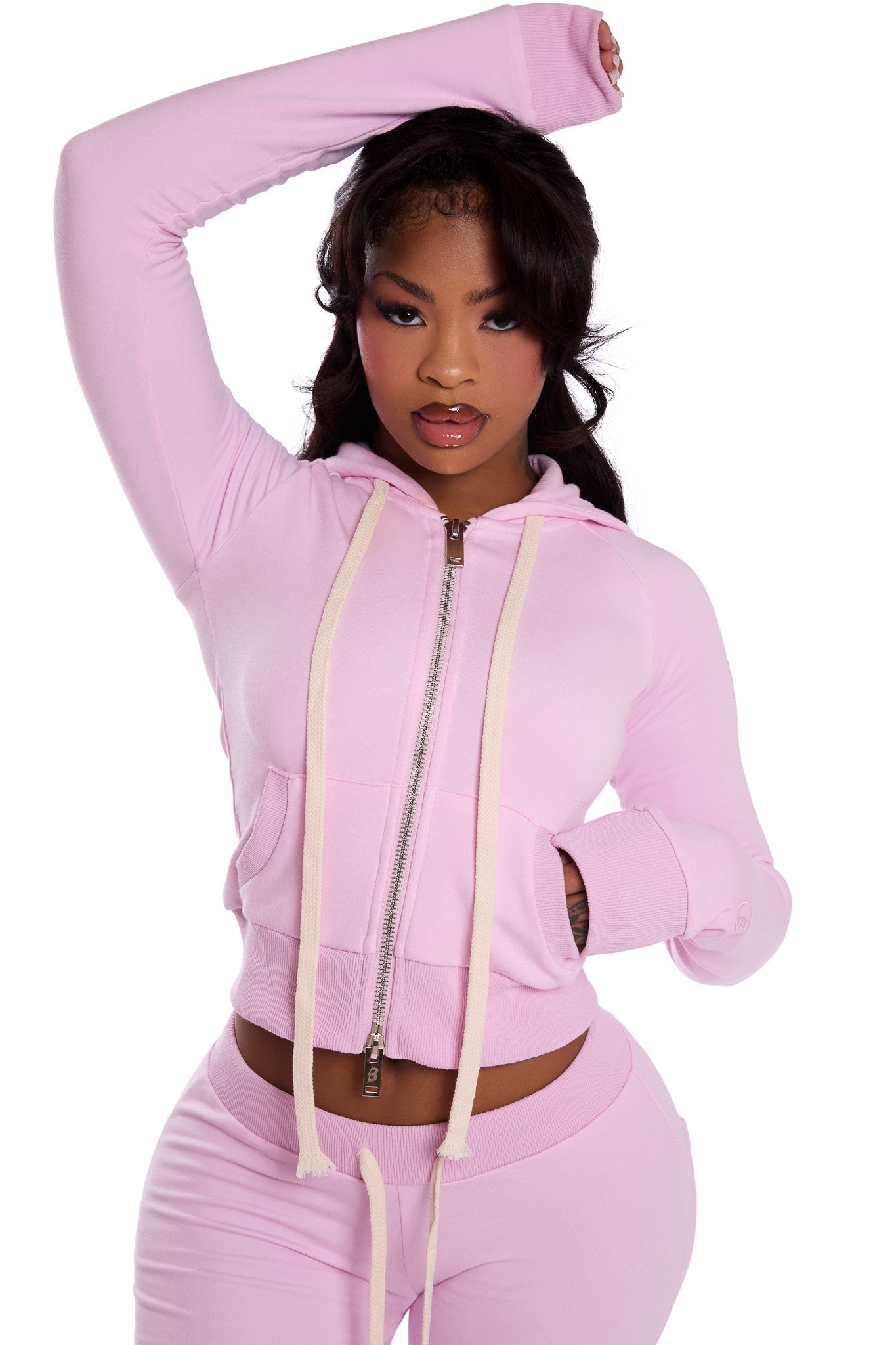 BODY KNITWEAR ZIP HOODIE (BABY PINK) — Body by Raven Tracy