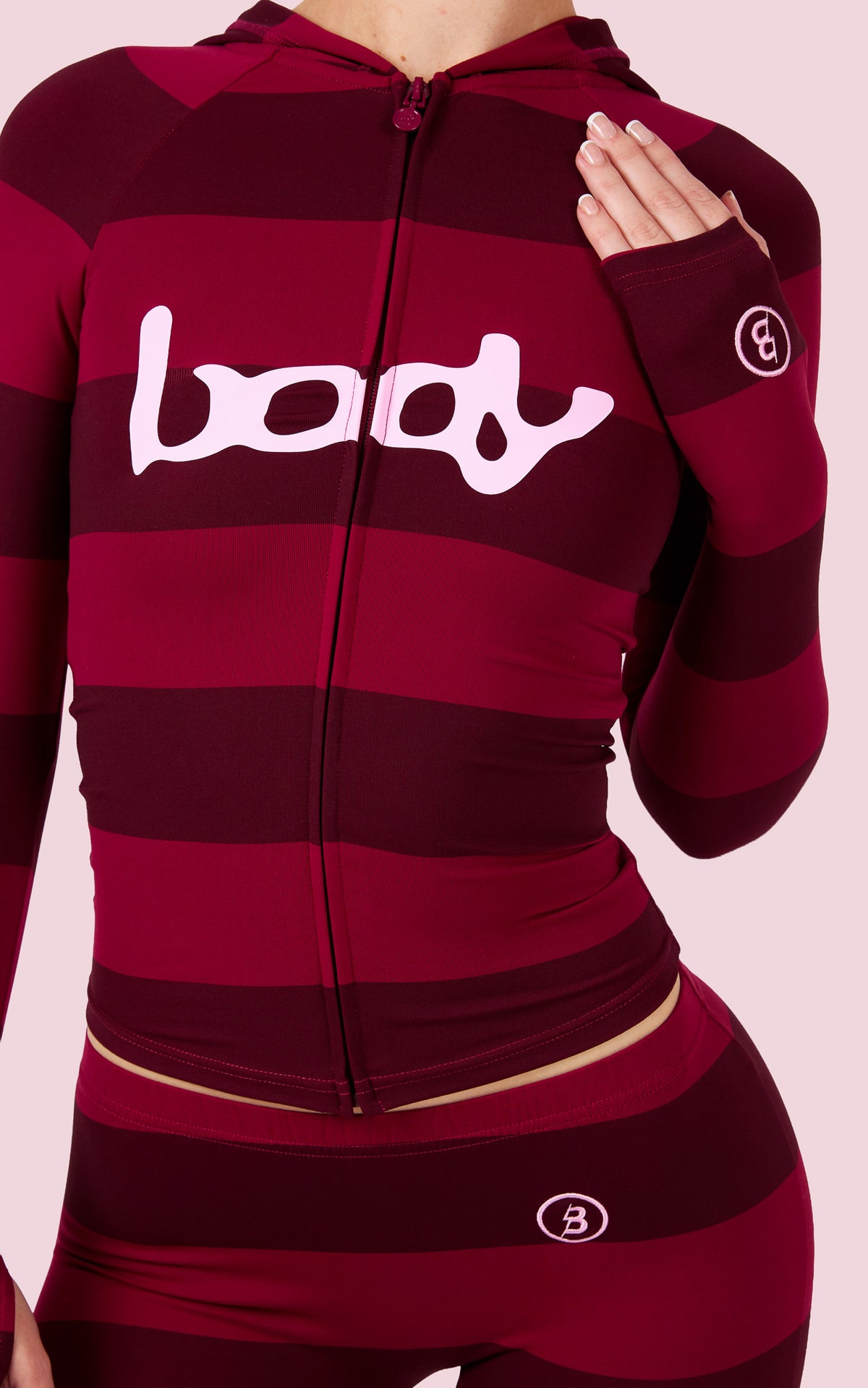 BODY BASICS 2.0 HOODIE (BURGUNDY ROSE STRIPE)