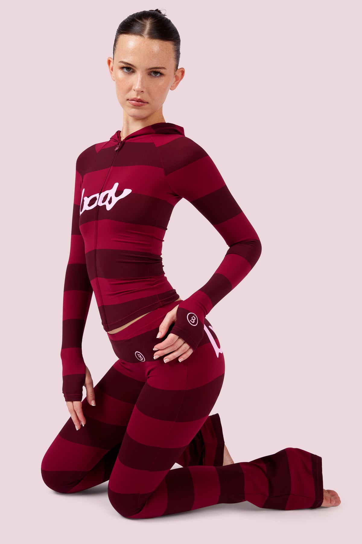 BODY BASICS 2.0 ULTRA LOW-RISE LEGGINGS (BURGUNDY ROSE STRIPE)