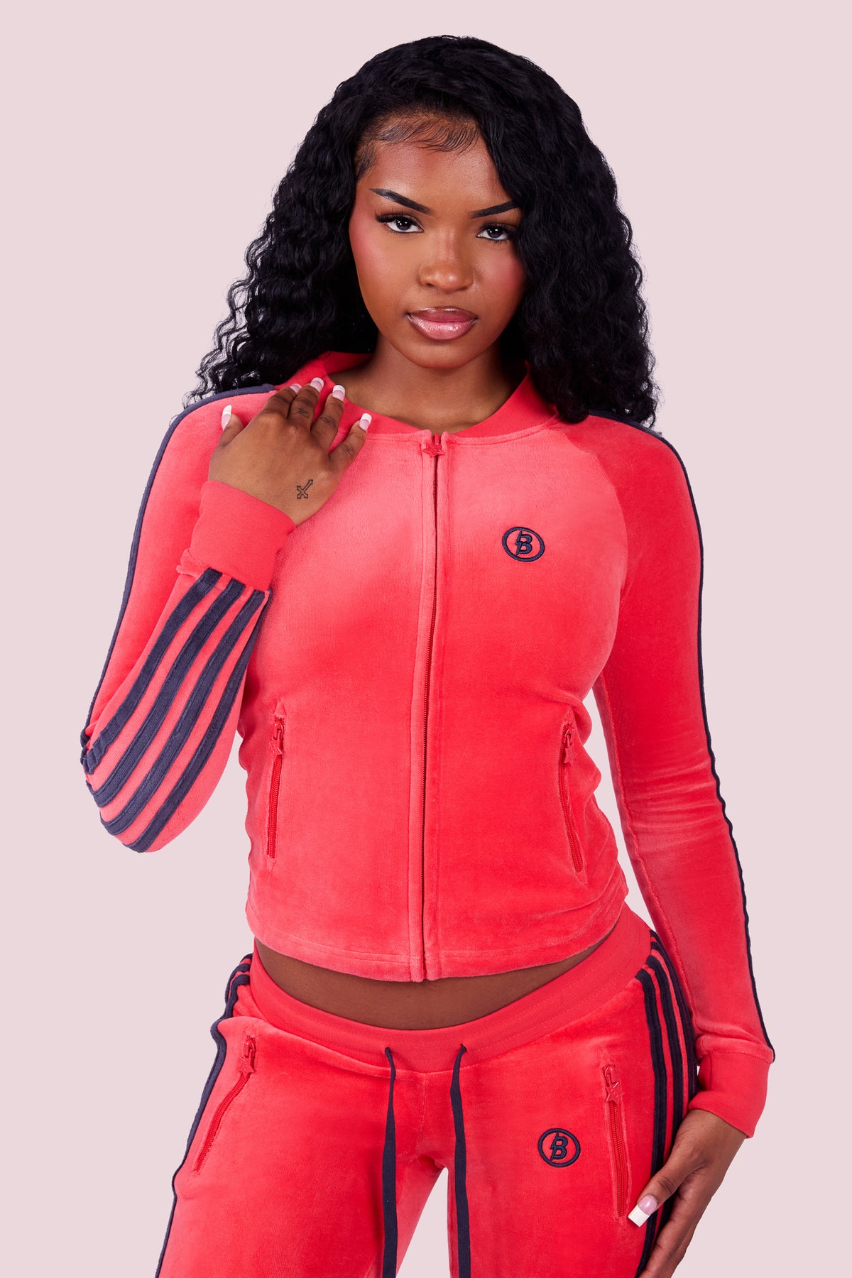 BODY VELOUR TRACK JACKET (CHILLI RED/NAVY)