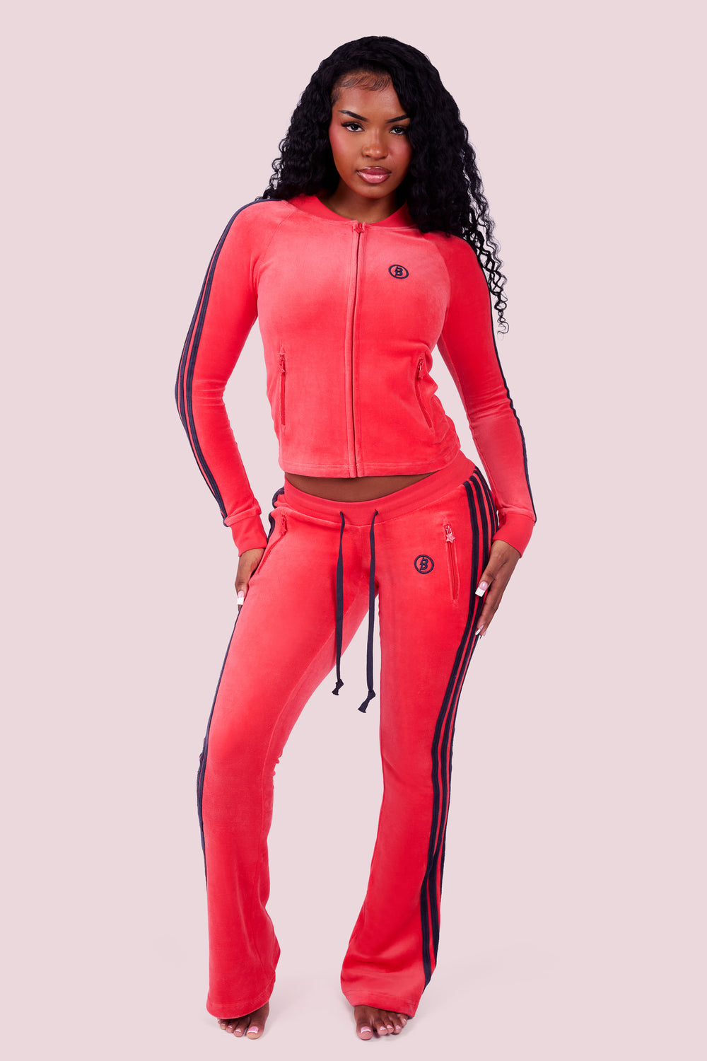 BODY VELOUR TRACK JACKET (CHILLI RED/NAVY)