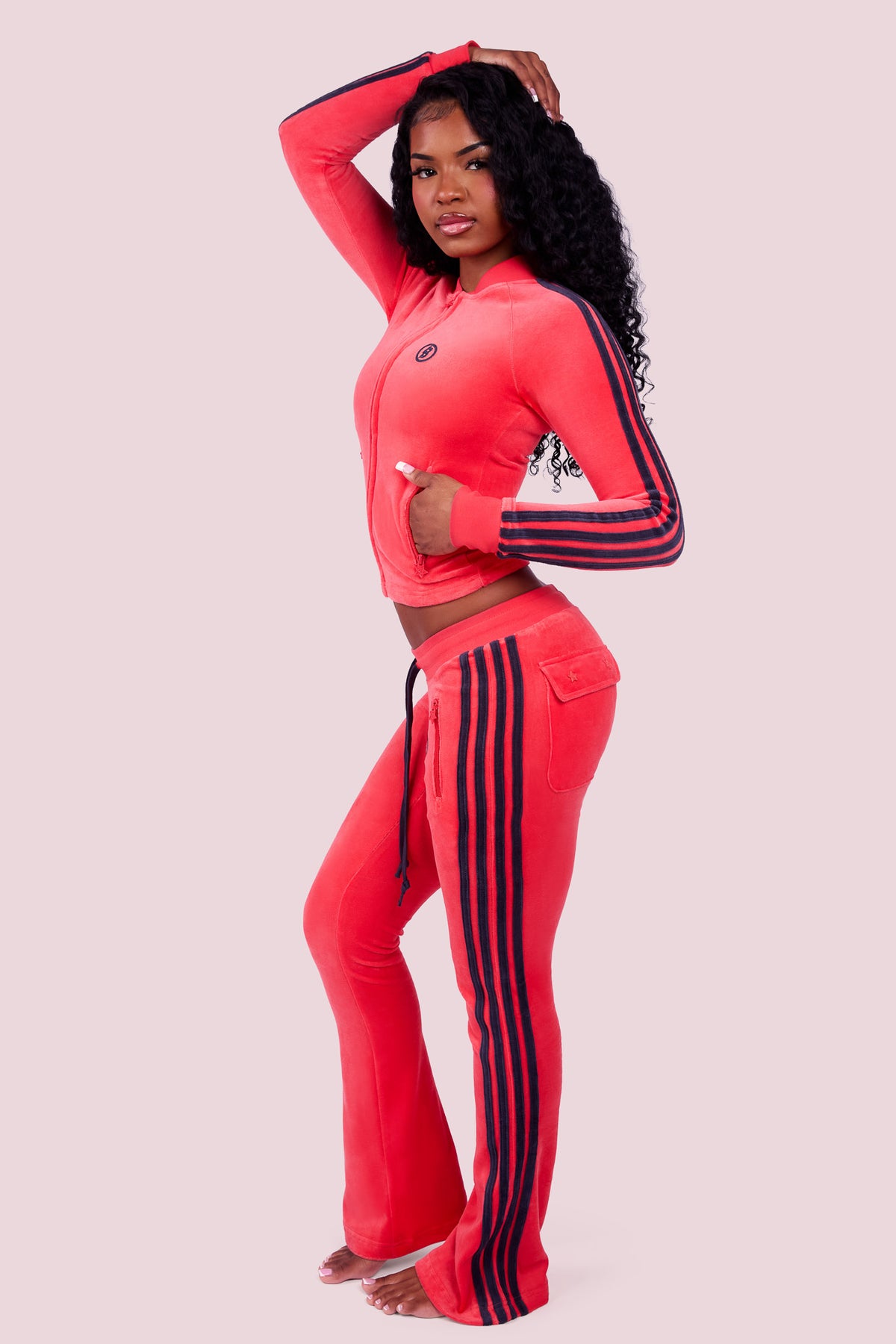 BODY VELOUR TRACK PANT (CHILLI RED/NAVY)