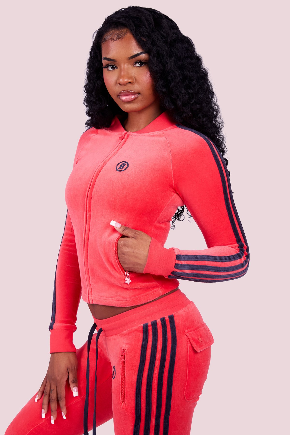 BODY VELOUR TRACK JACKET (CHILLI RED/NAVY)