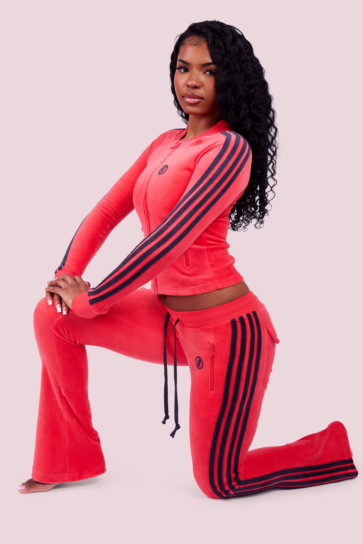 BODY VELOUR TRACK PANT (CHILLI RED/NAVY)