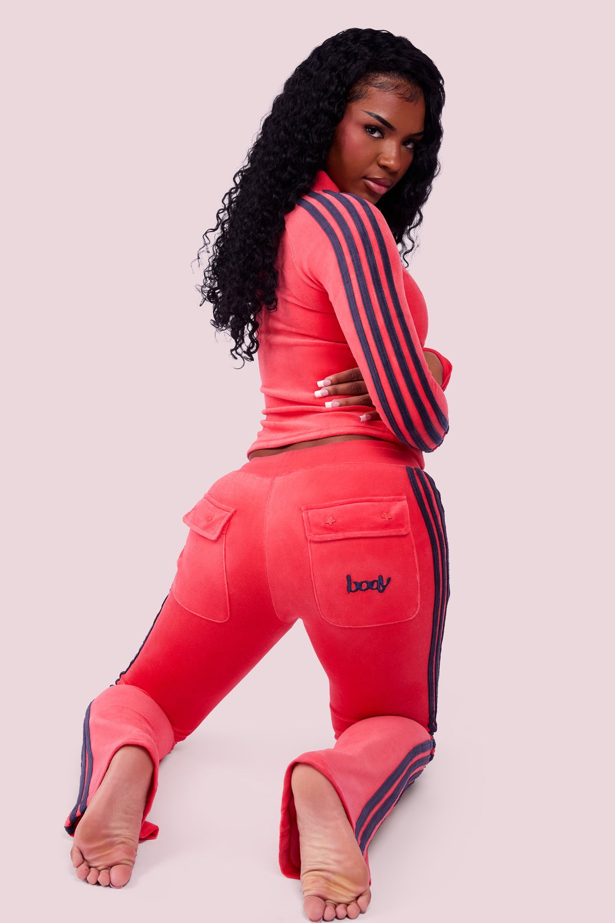 BODY VELOUR TRACK JACKET (CHILLI RED/NAVY)