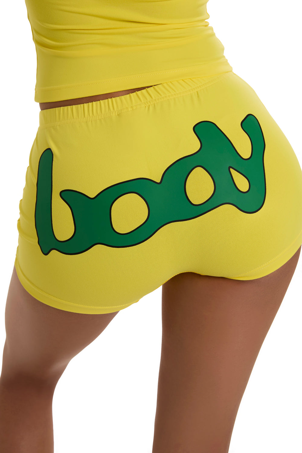 PRE-ORDER - BODY X LATTO MINI SHORTS (YELLOW/GREEN)