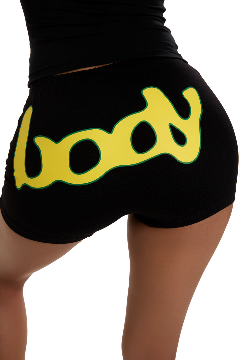 PRE-ORDER - BODY X LATTO MINI SHORTS (BLACK/YELLOW)