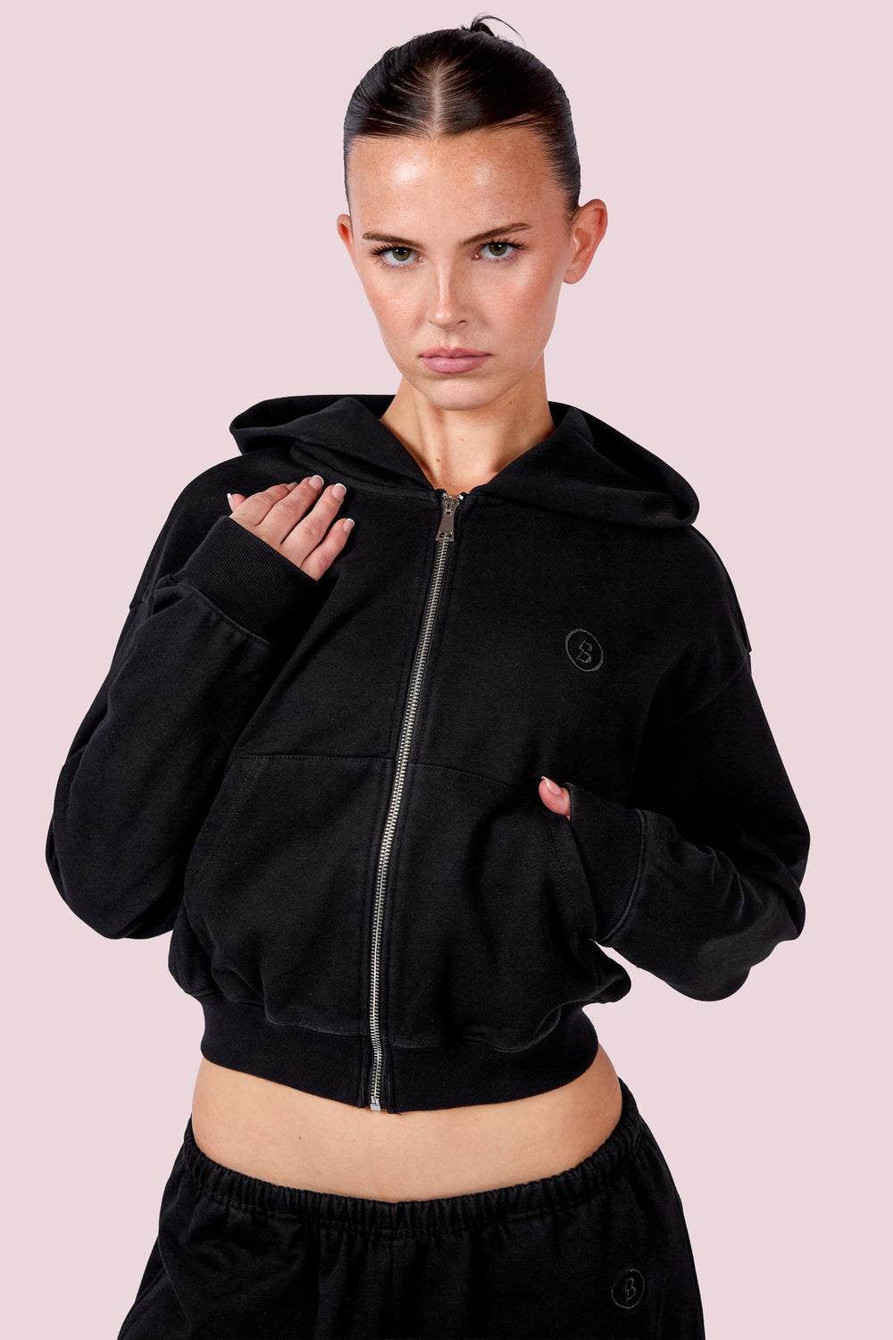 EVERYBODY BASICS ZIP UP SWEATSUIT HOODIE (BLACK)