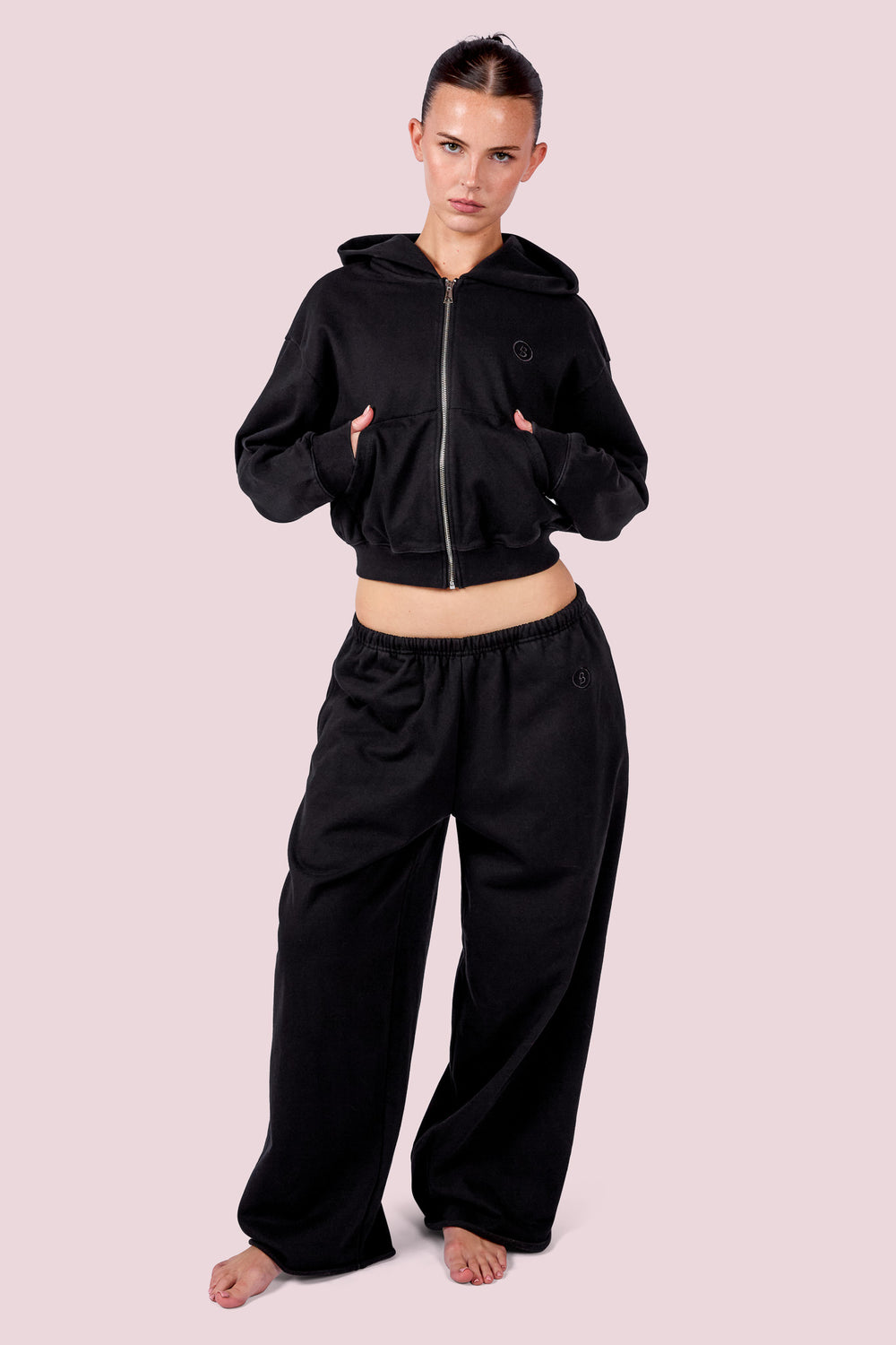 EVERYBODY BASICS ZIP UP SWEATSUIT HOODIE (BLACK)