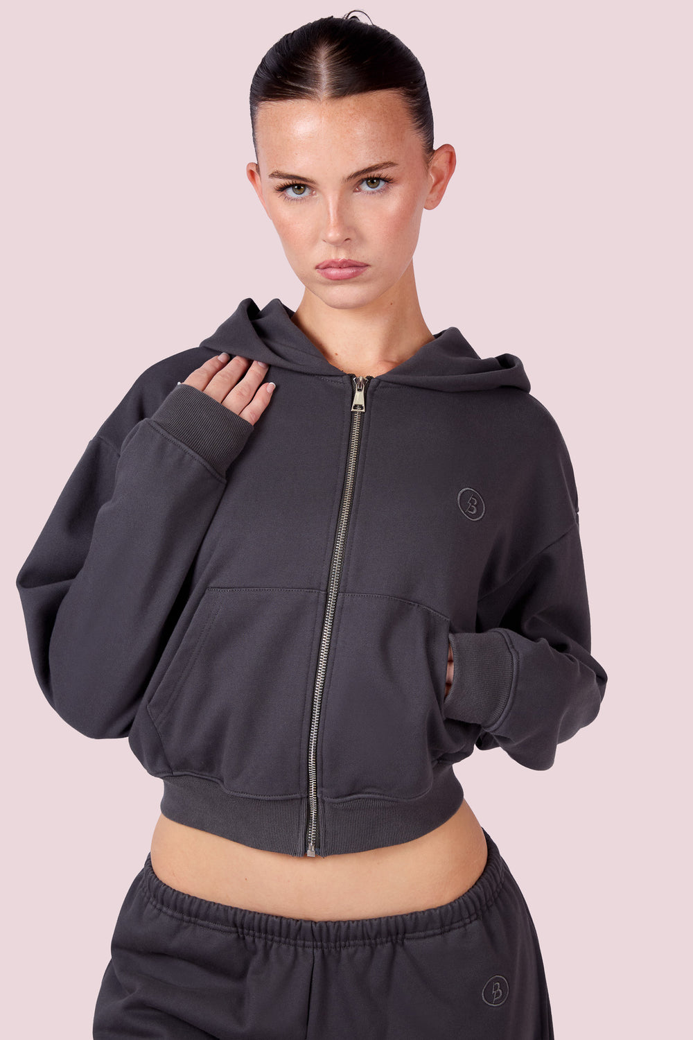 EVERYBODY BASICS ZIP UP SWEATSUIT HOODIE (CHARCOAL)
