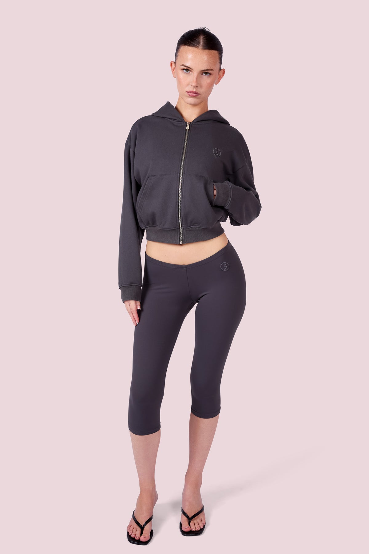 EVERYBODY BASICS ZIP UP SWEATSUIT HOODIE (CHARCOAL)