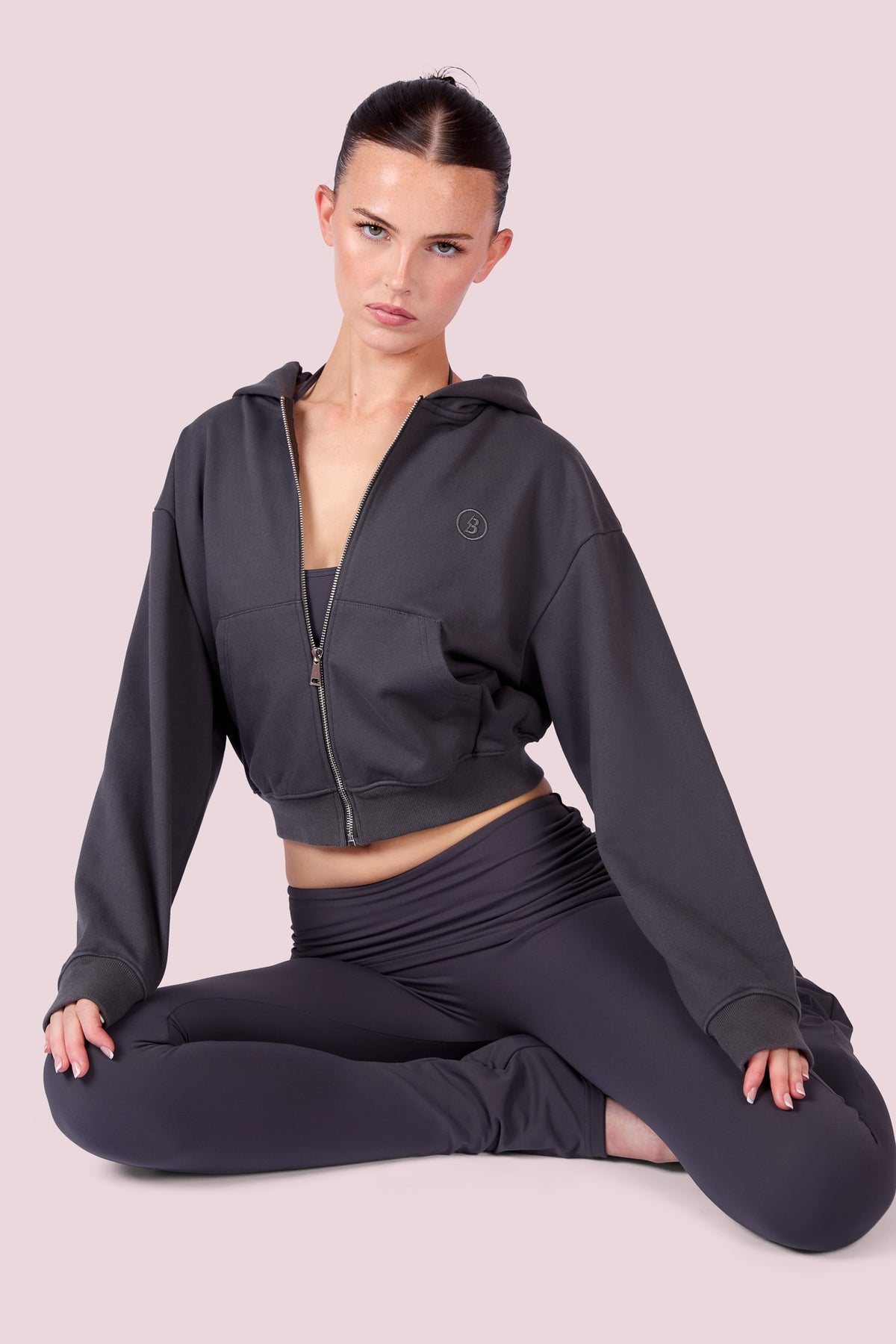 EVERYBODY BASICS ZIP UP SWEATSUIT HOODIE (CHARCOAL)