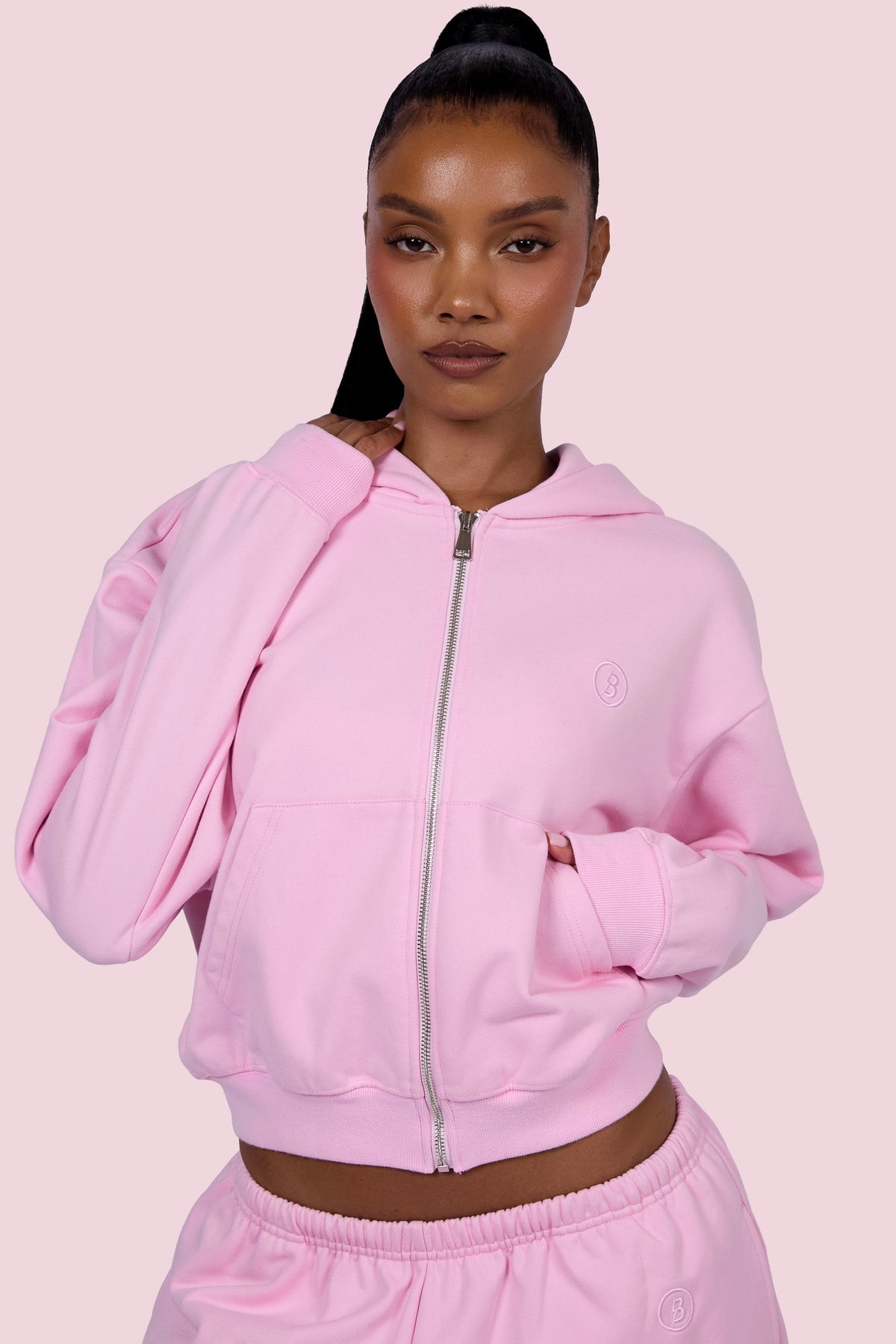 EVERYBODY BASICS ZIP UP SWEATSUIT HOODIE (LIGHT PINK)