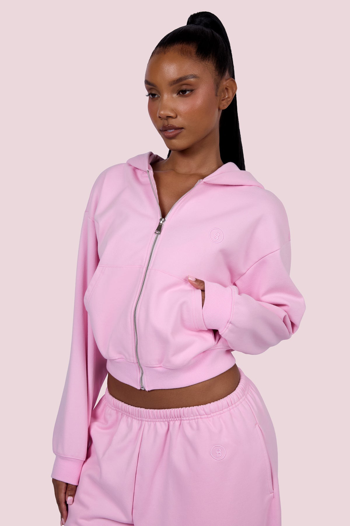 EVERYBODY BASICS ZIP UP SWEATSUIT HOODIE (LIGHT PINK)