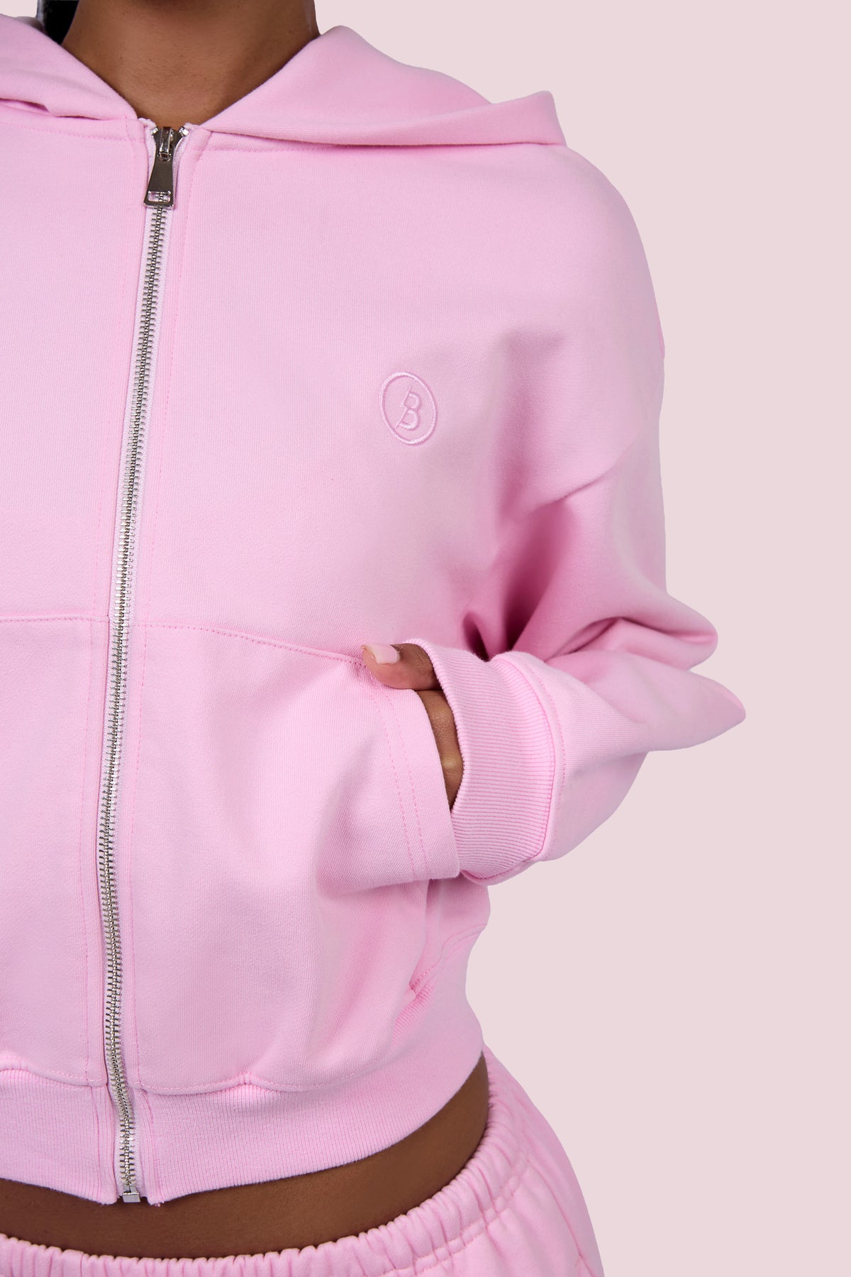 EVERYBODY BASICS ZIP UP SWEATSUIT HOODIE (LIGHT PINK)