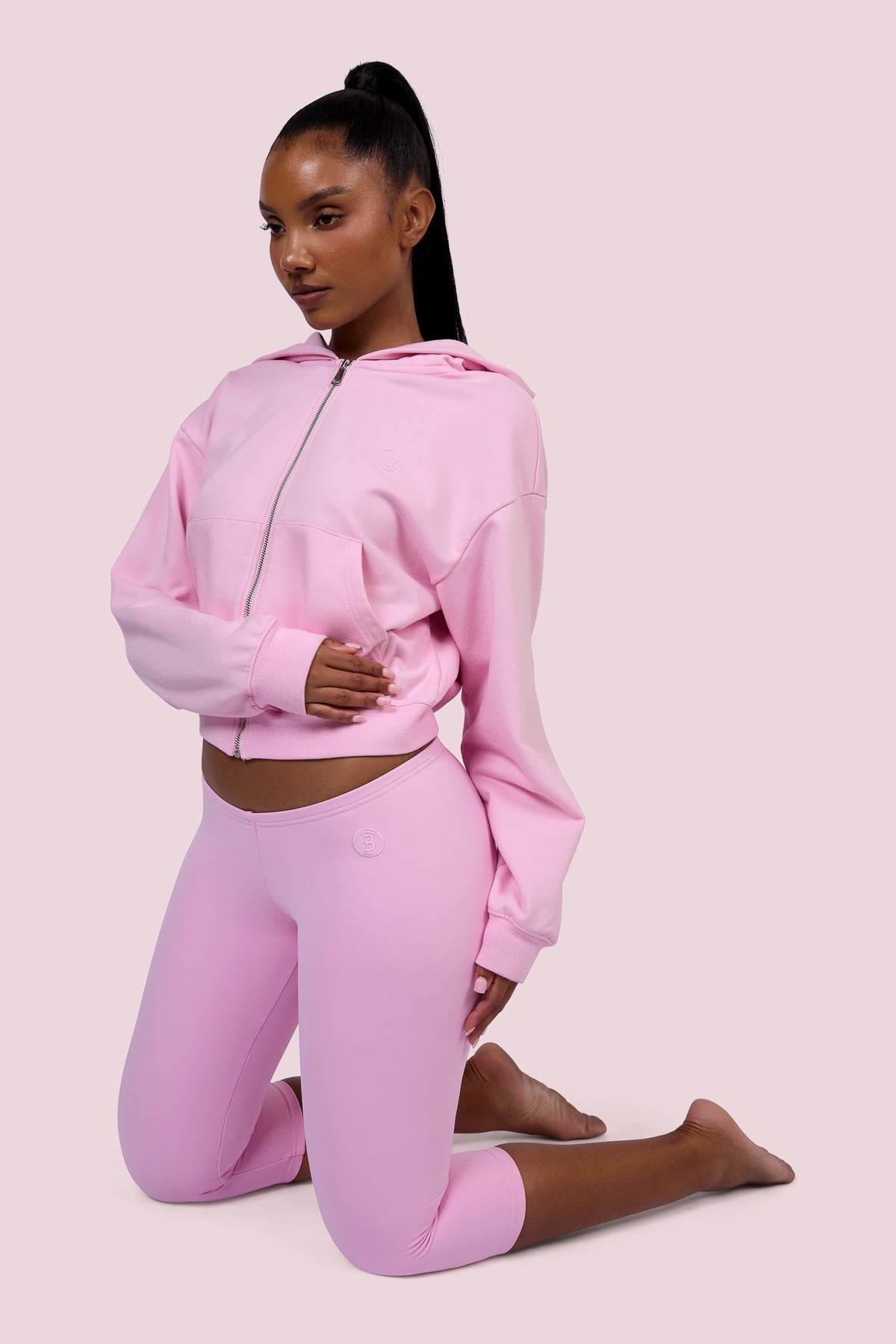 EVERYBODY BASICS ZIP UP SWEATSUIT HOODIE (LIGHT PINK)
