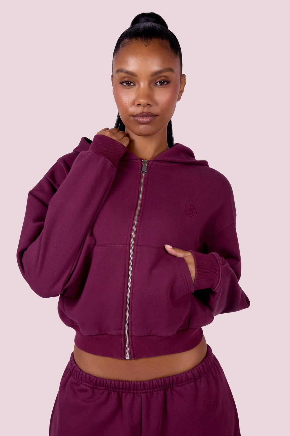 EVERYBODY BASICS ZIP UP SWEATSUIT HOODIE (GRAPE WINE)