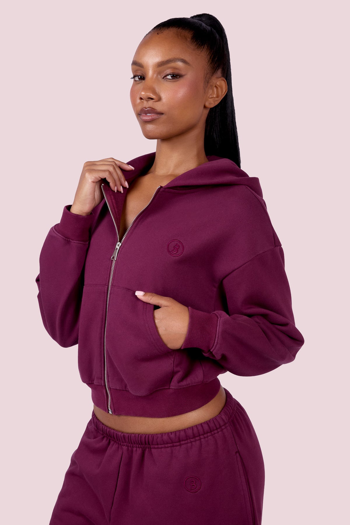 EVERYBODY BASICS ZIP UP SWEATSUIT HOODIE (GRAPE WINE)