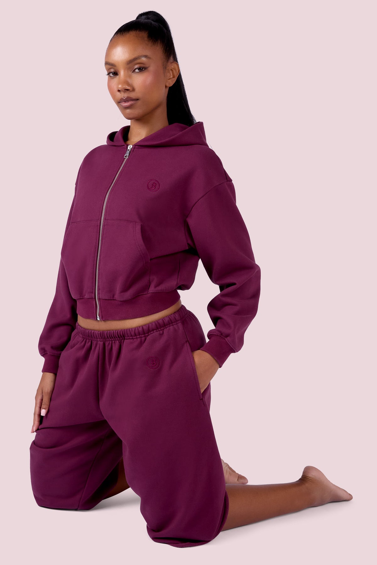 EVERYBODY BASICS ZIP UP SWEATSUIT HOODIE (GRAPE WINE)