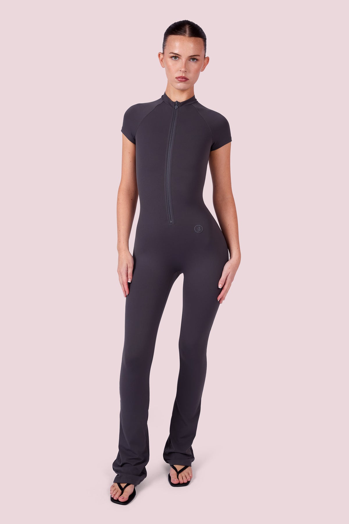 EVERYBODY BASICS SHORT SLEEVE JUMPSUIT (CHARCOAL)