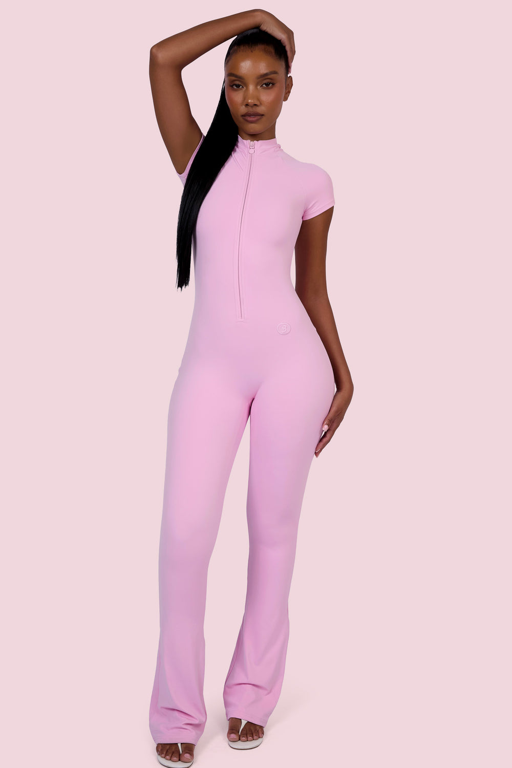 EVERYBODY BASICS SHORT SLEEVE JUMPSUIT (LIGHT PINK)