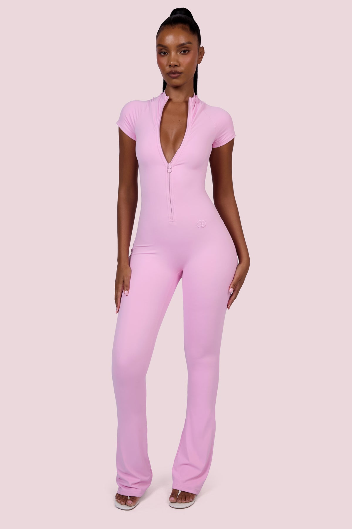 EVERYBODY BASICS SHORT SLEEVE JUMPSUIT (LIGHT PINK)