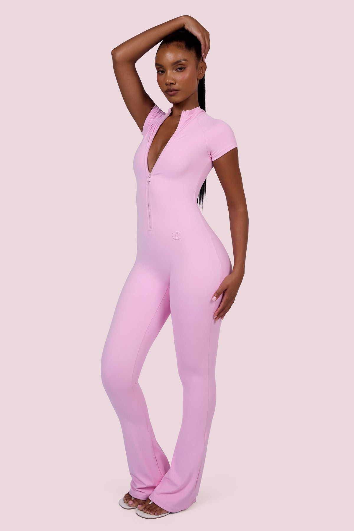 EVERYBODY BASICS SHORT SLEEVE JUMPSUIT (LIGHT PINK)