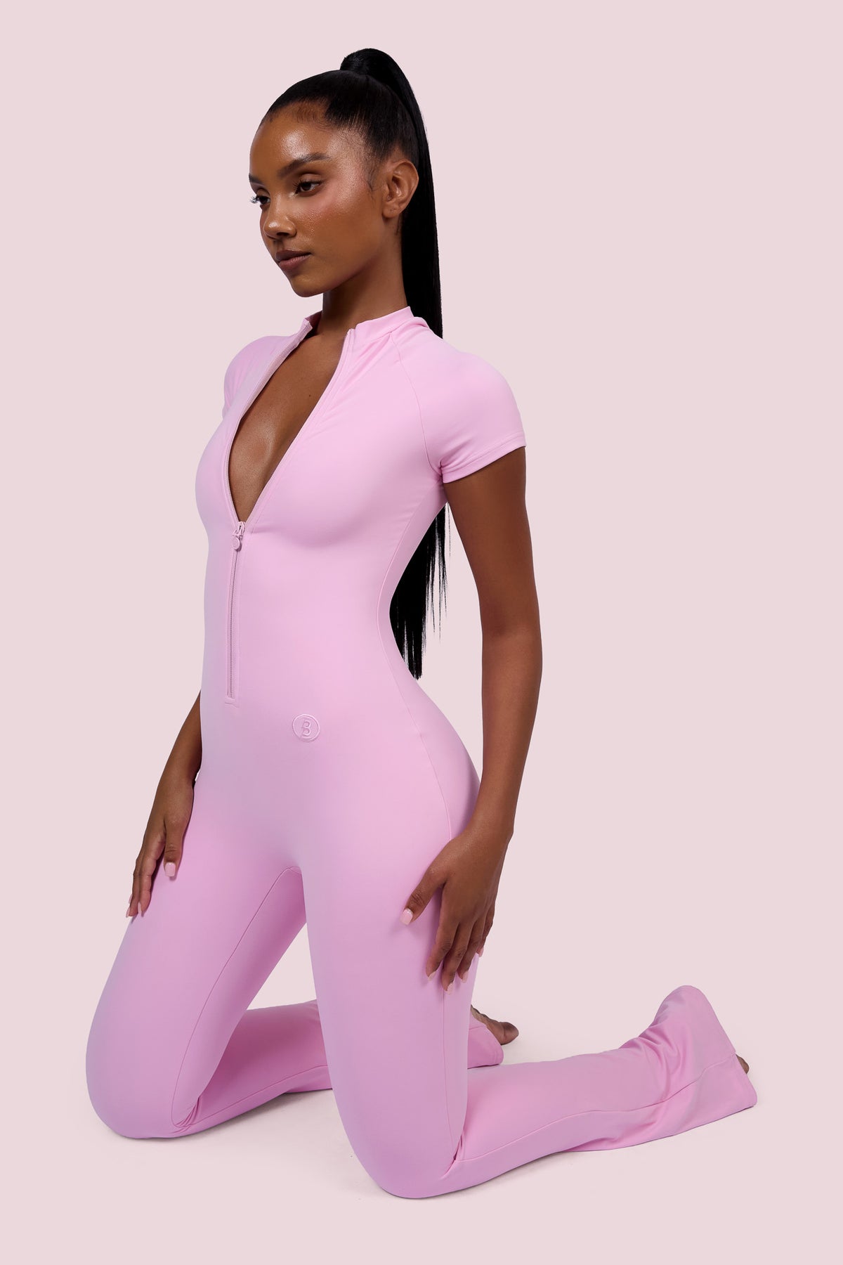 EVERYBODY BASICS SHORT SLEEVE JUMPSUIT (LIGHT PINK)