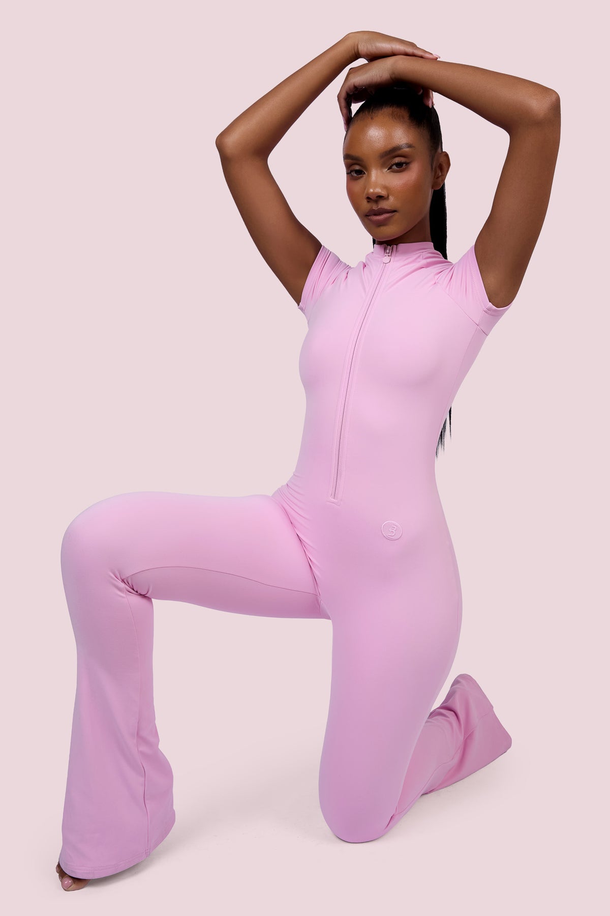 EVERYBODY BASICS SHORT SLEEVE JUMPSUIT (LIGHT PINK)