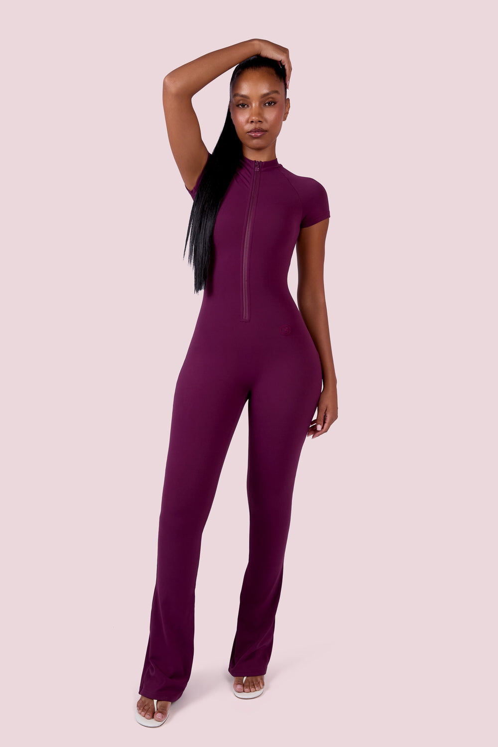 EVERYBODY BASICS SHORT SLEEVE JUMPSUIT (GRAPE WINE)