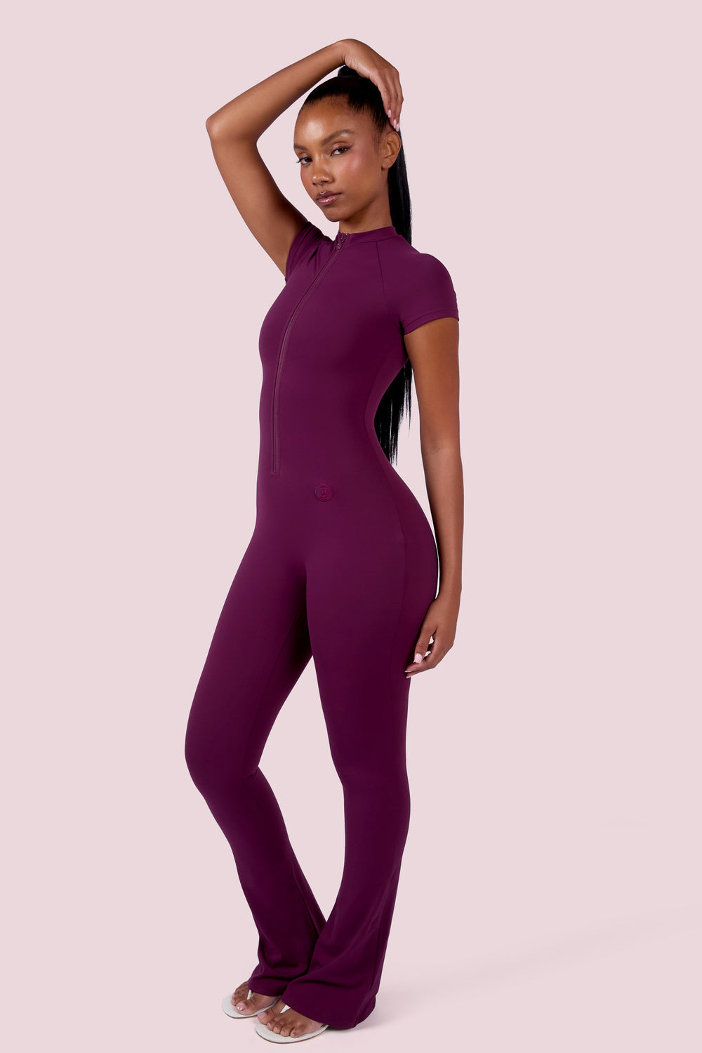 EVERYBODY BASICS SHORT SLEEVE JUMPSUIT (GRAPE WINE)