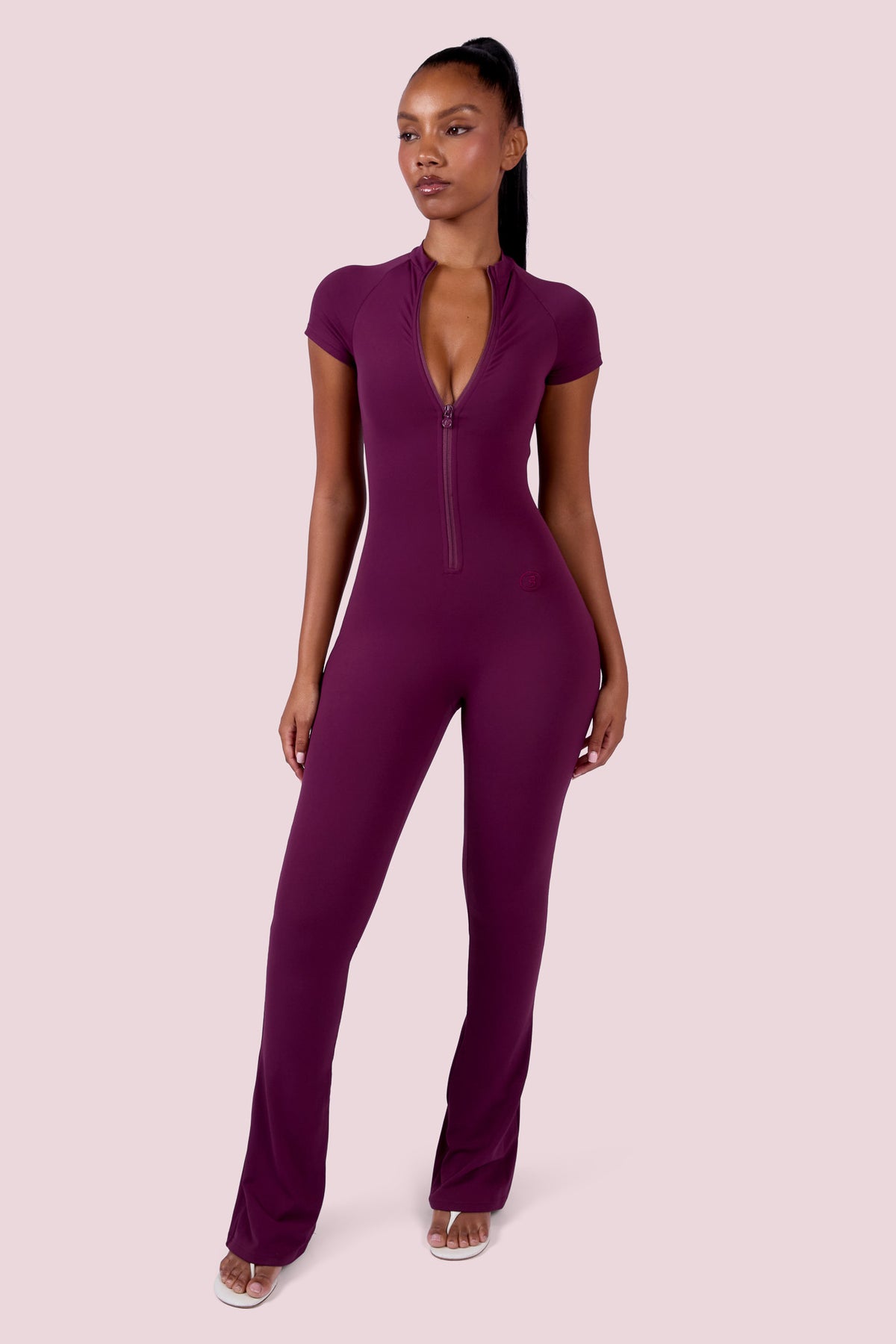 EVERYBODY BASICS SHORT SLEEVE JUMPSUIT (GRAPE WINE)