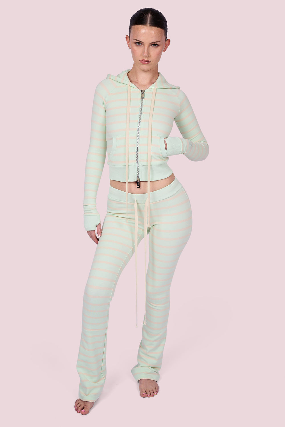 BODY KNITWEAR ZIP HOODIE (PISTACHIO STRIPE)