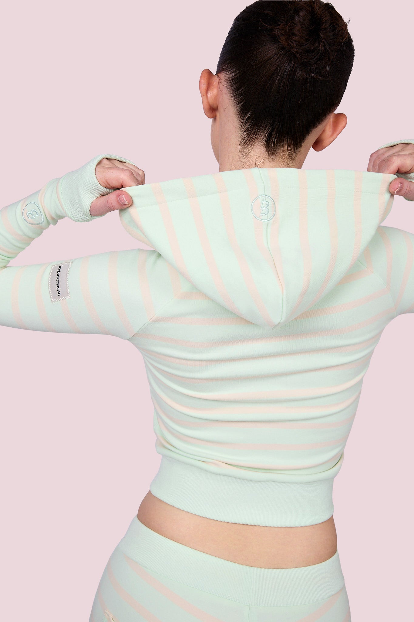 BODY KNITWEAR ZIP HOODIE (PISTACHIO STRIPE)