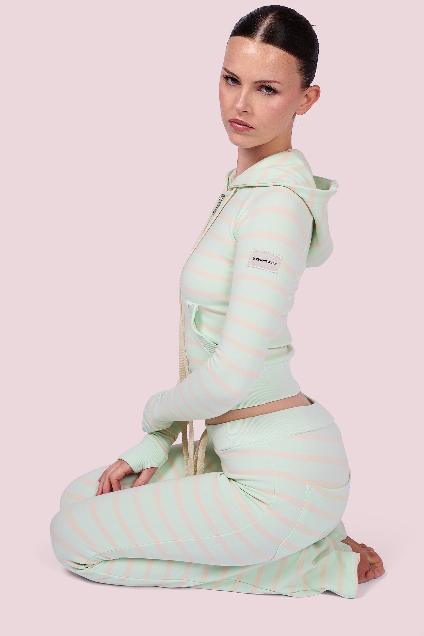 BODY KNITWEAR ZIP HOODIE (PISTACHIO STRIPE) — Body by Raven Tracy
